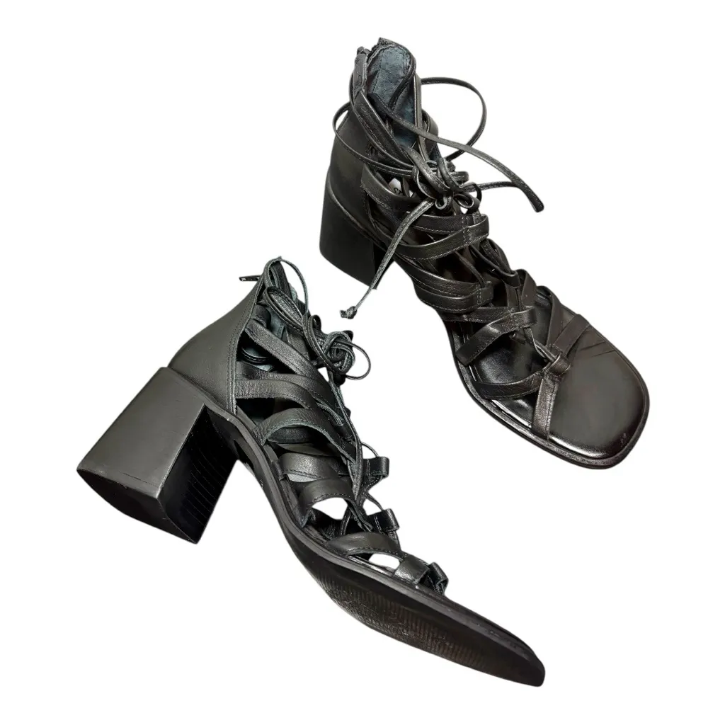 STEVE MADDEN Cherry30 Black Leather Gladiator Block Heel Sandals - Image 2