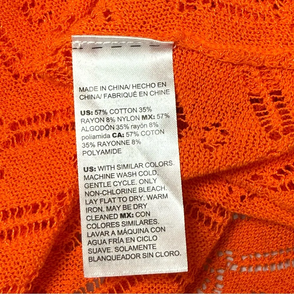 Chicos Size 3 (XL) Lily Open Knit Cardigan Sweater Long Sleeve Orange Shark Bite - Image 12