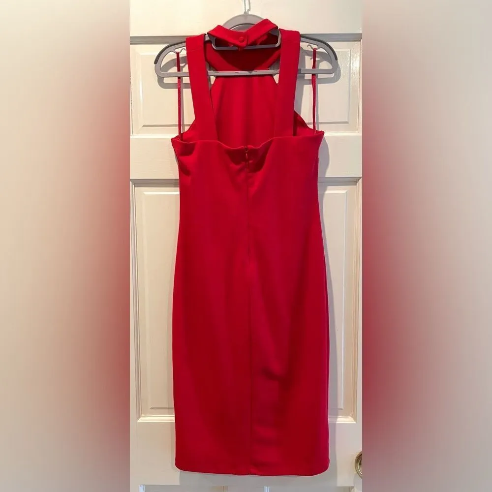 Bebe Halter Neck Sleeveless Bodycon A-Line Midi Cocktail‎ Dress Red Size 8 - Image 4