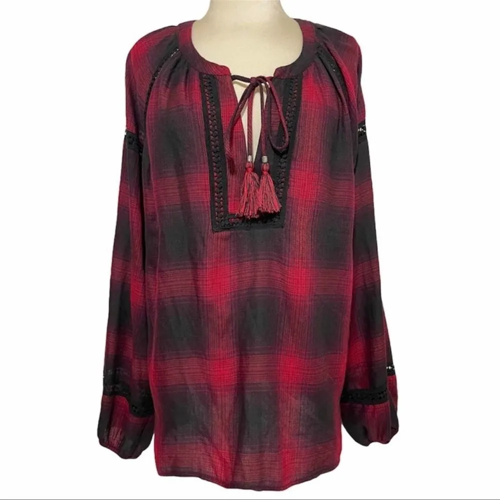 Knox Rose Buffalo Plaid ‎ Tassel Tie Top Red XS - Image 9