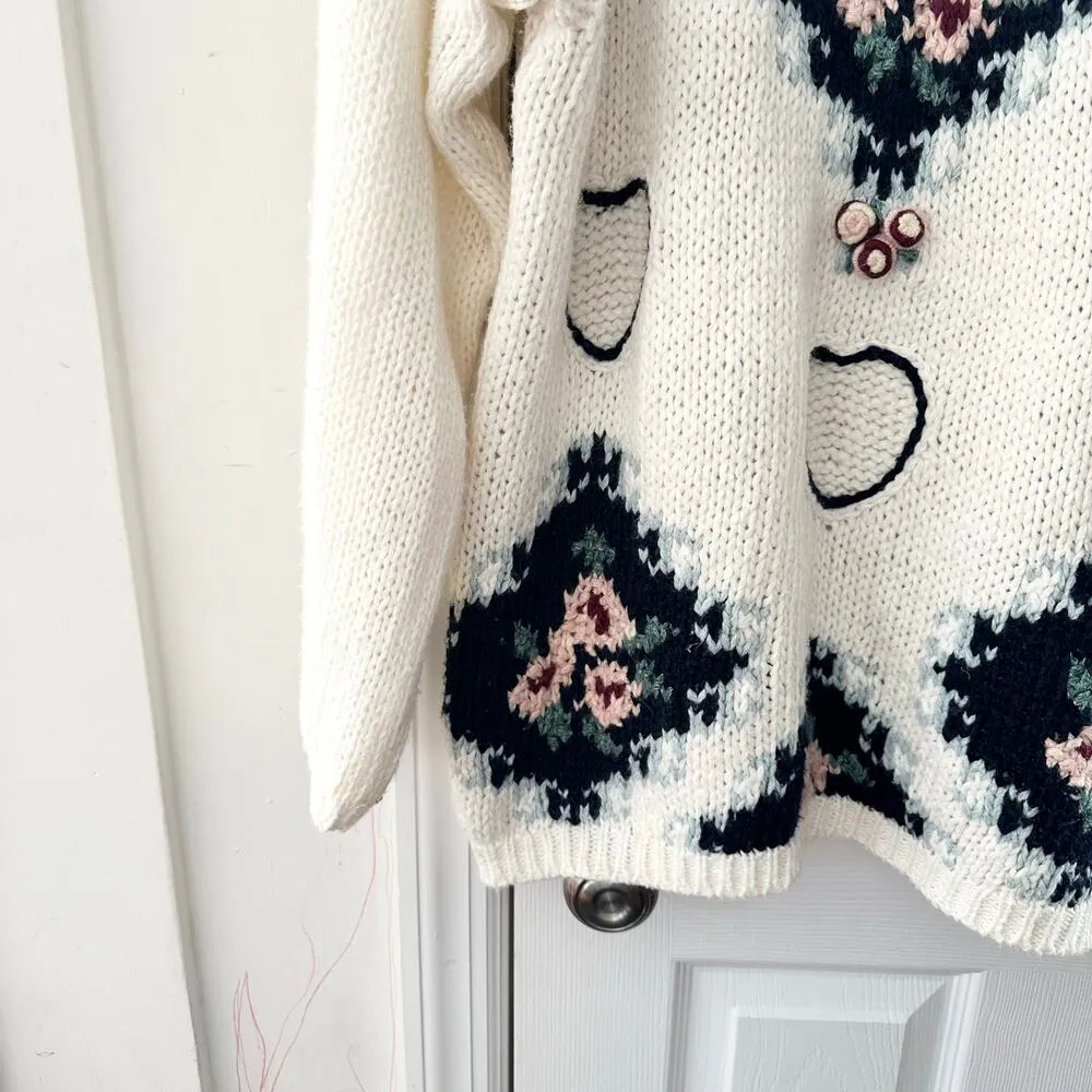 Classic Elements Vintage Hand Knit Floral Cottagecore Girly Oversized Sweater M - Image 3