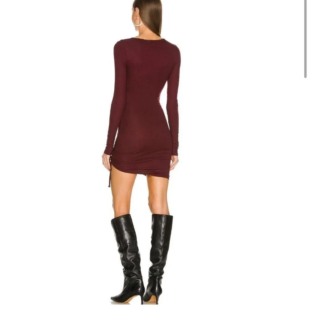 Lovers and Friends Venetian Dress Red Wine Maroon Ruched Asymmetrical Size Small - Image 3