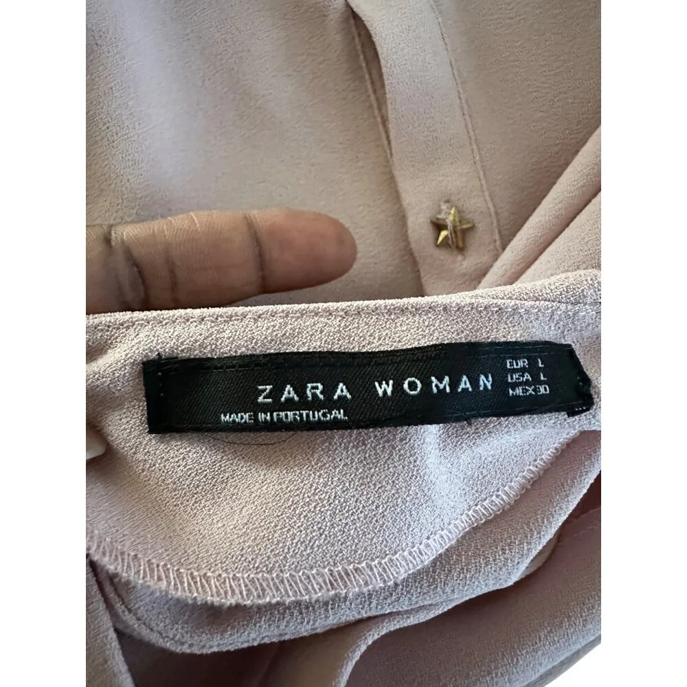 Zara Woman Light Pink Long Sleeve Sheath Dress Size L Puff Sleeves Button Accent - Image 4