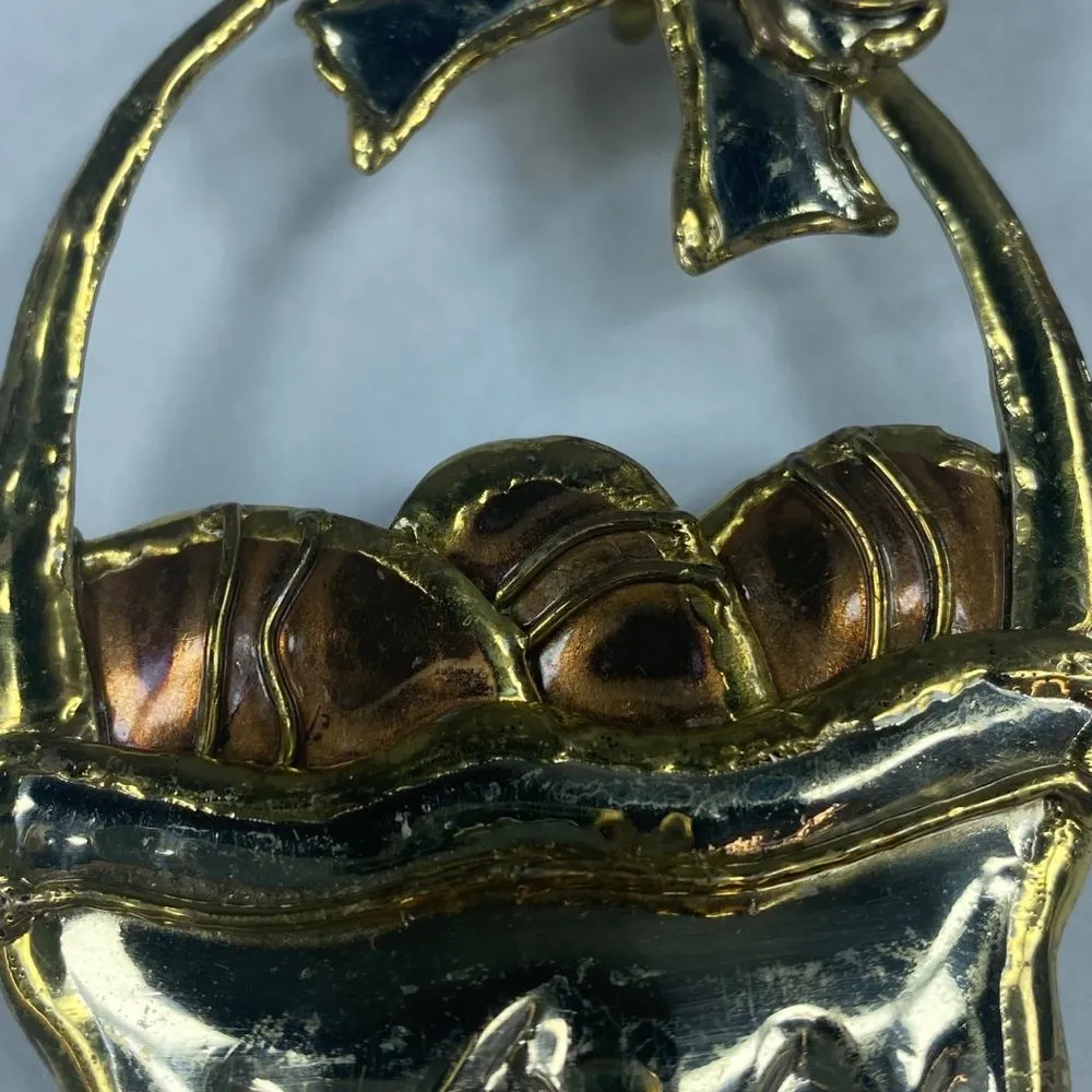 Easter Basket Jewelry Pin Brooch Silver Gold Color Metal Bow Eggs Handle Holiday - Image 6