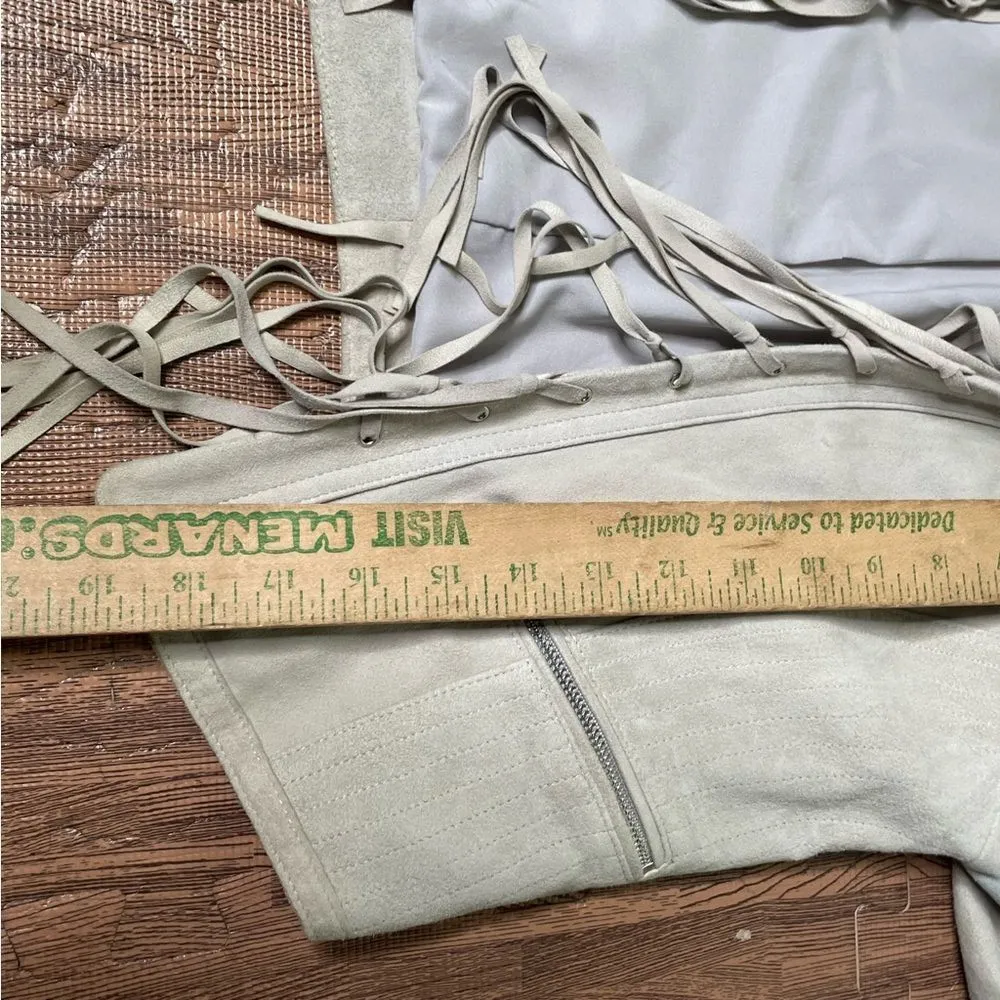 White house black‎ market genuine leather fringed open front Western jacket XS - Image 6