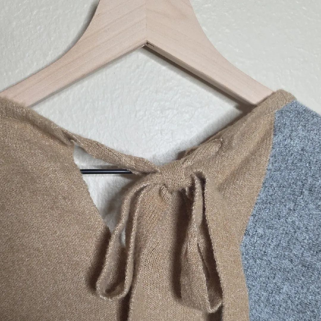Blu Pepper Color-Block Sweater Tie Back Relaxed Brown Gray White Womens Size M/L - Image 6