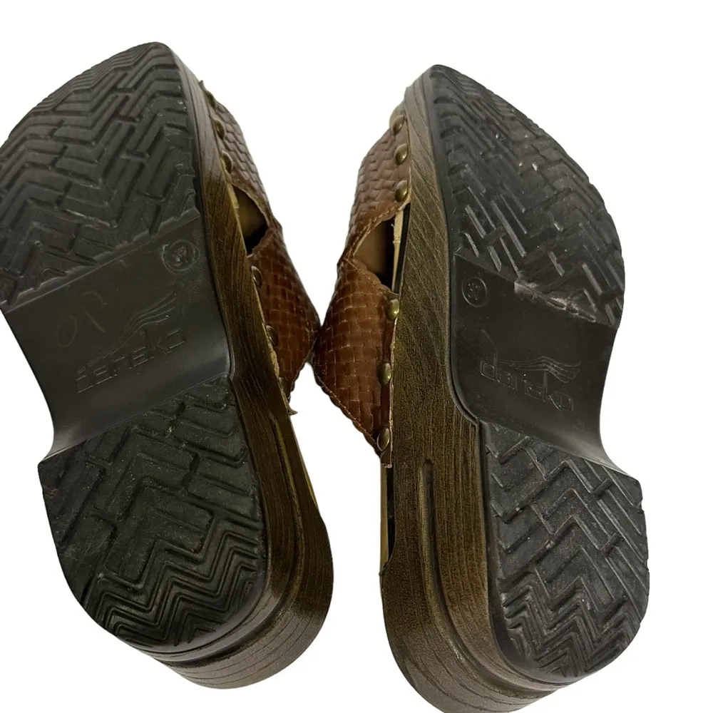 Dansko Mila Brown Leather Basketweave Woven Slip On Slides Sandal EU 37 US 7 - Image 5