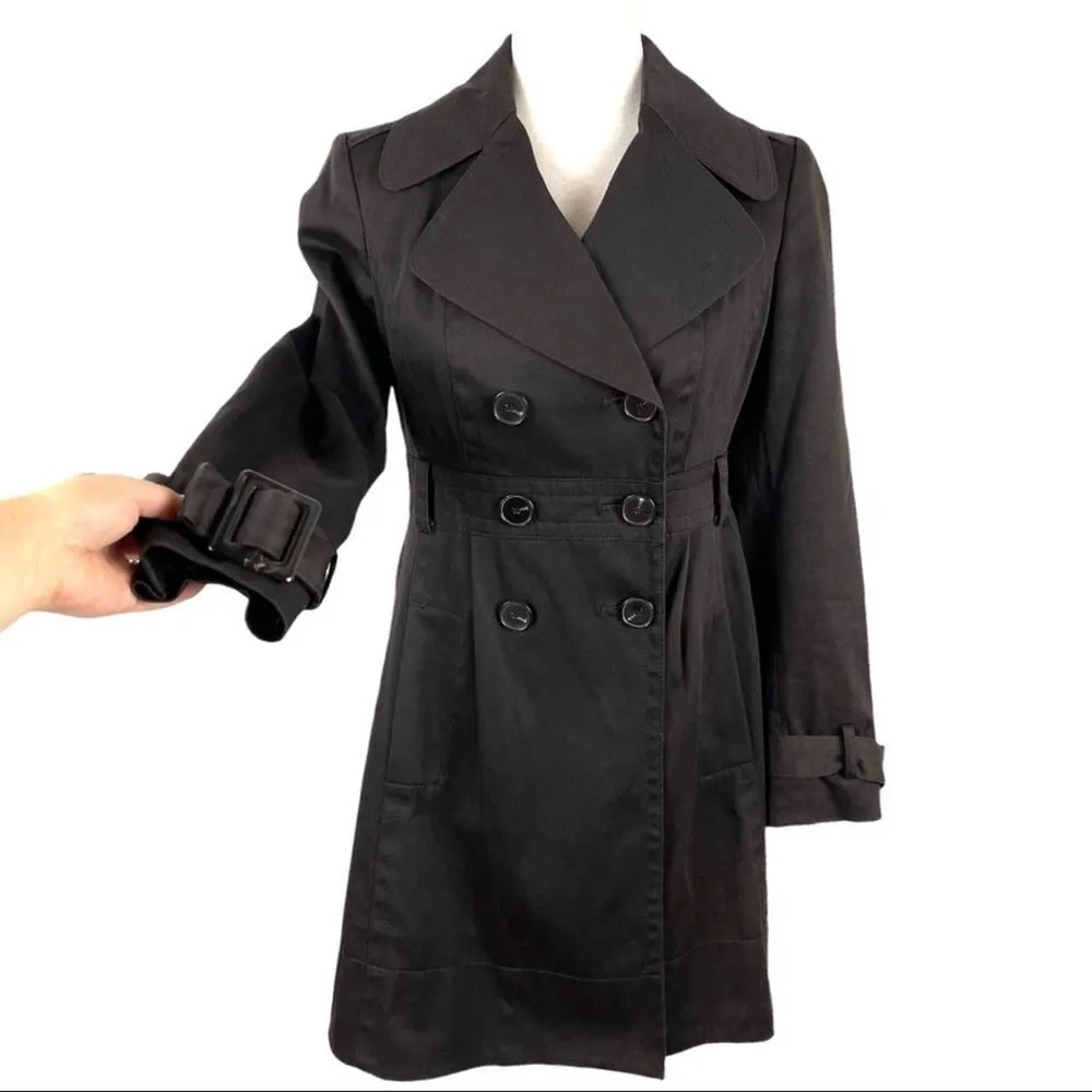 Zara Double Breasted Pleated Trench Coat Jacket Dark Brown Size Small Office Job - Image 4