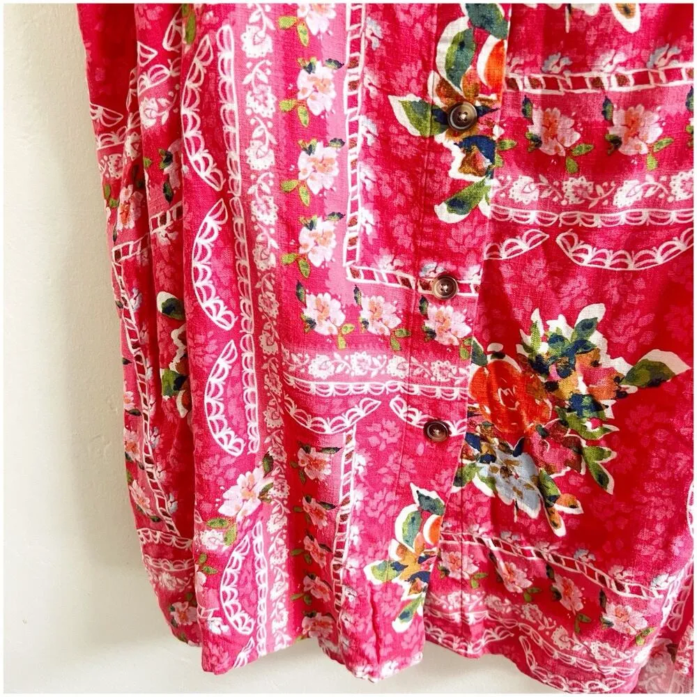 LC Lauren Conrad Button Front Linen Blend Floral Midi Skirt 2X Dark Pink Beachy - Image 10