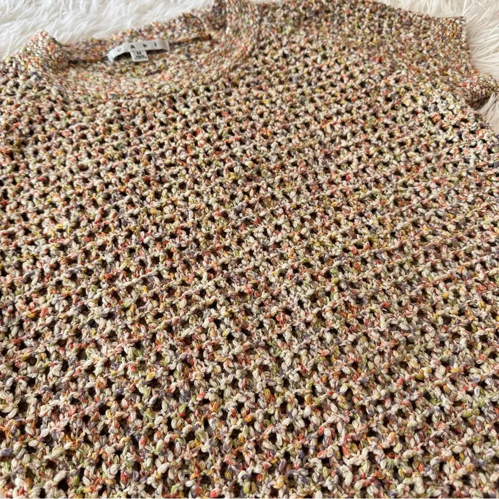 Cabi Multicolor Bouclé Knit Short Sleeve Summer Sweater Size M - Image 12