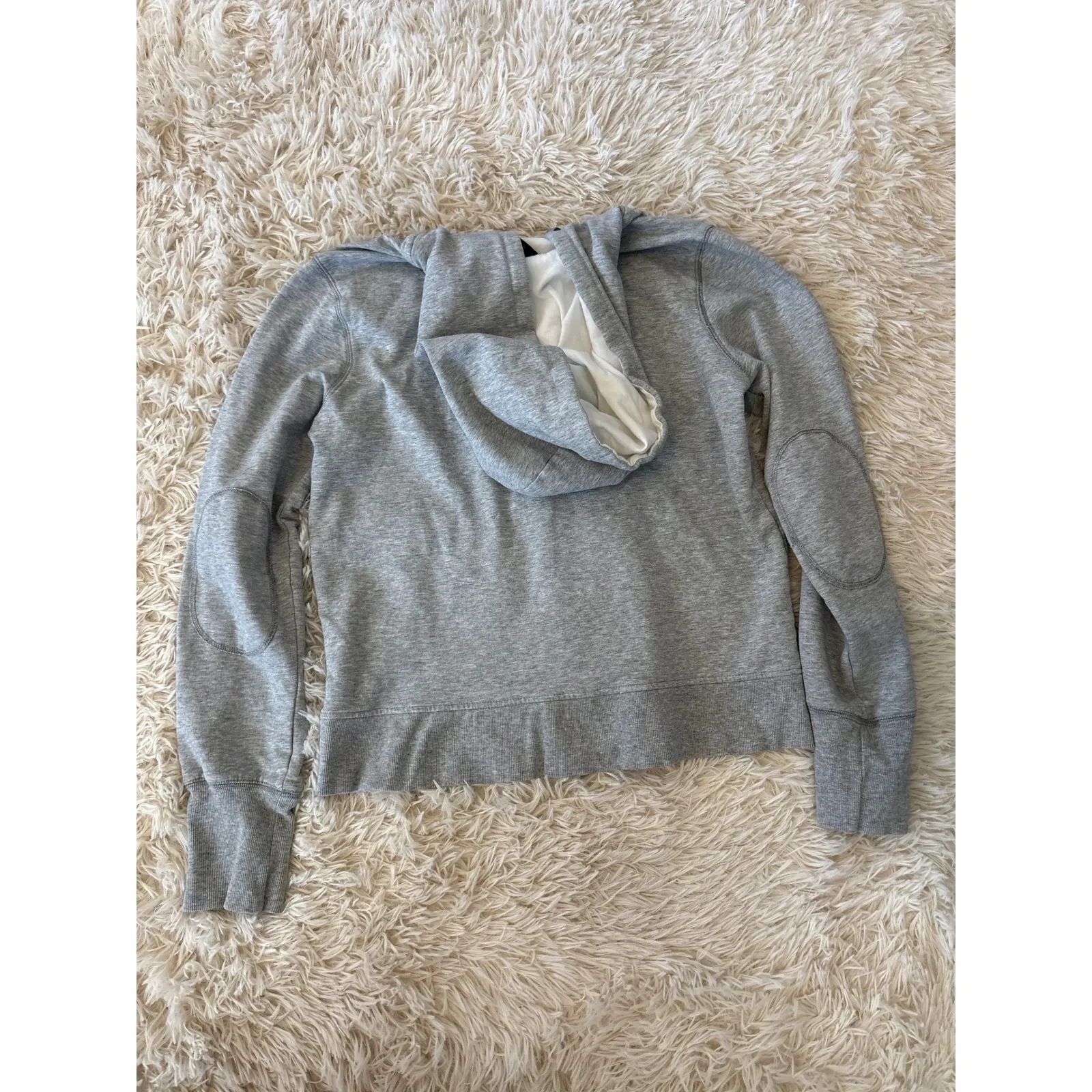 GAP Gray Zip Up Hoodie Sweatshirt with Elbow Patches Size Medium y2k - Image 6