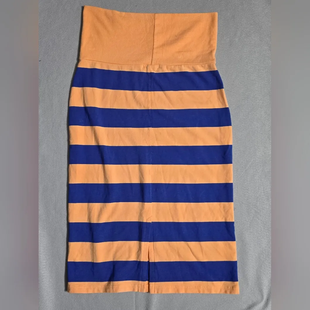 Stem ​Size M Peach Blue Striped Pencil Skirt Ribbed Foldover Waist Modal Blend Orange Size M - Image 3