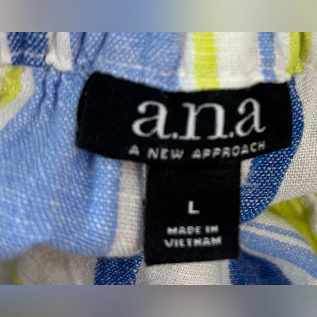 a.n.a L Linen Blend Beachcomber Striped Wide Leg Ankle Pants - Blue and Yellow - Image 8