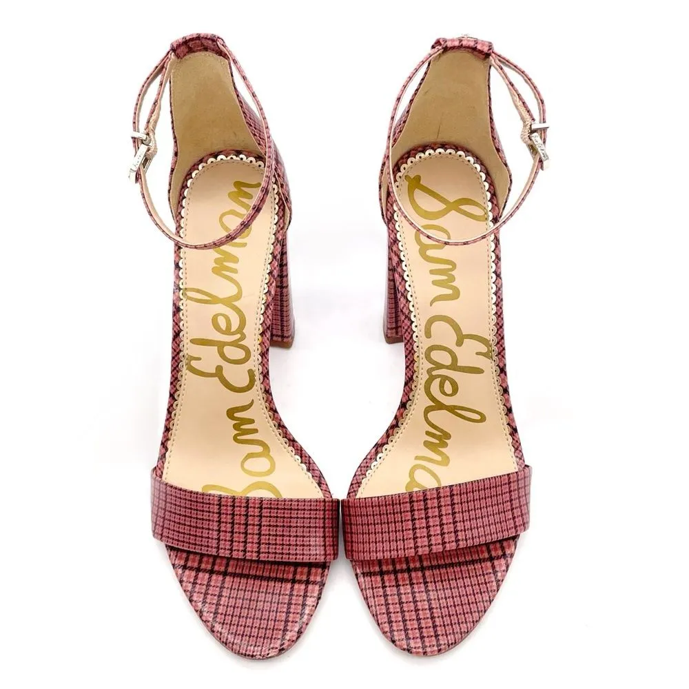 Sam Edelman Yaro Block Heel Ankle Strap Sandal Warm Pink Plaid Women’s Size 8.5 - Image 13