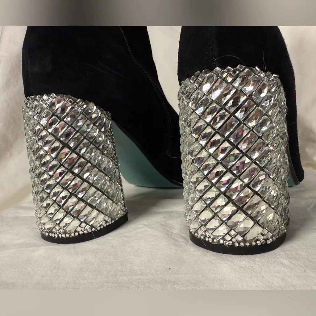 Betsey Johnson Gemma Black Suede Rhinestone Ankle Booties 10M - Image 5