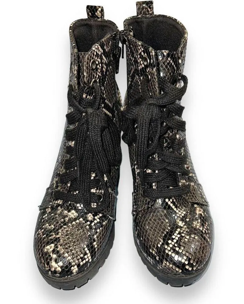 Time and Tru Womens Snakeskin Ankle Boots Moto Combat Biker Chunky Heeled Size 7 - Image 4