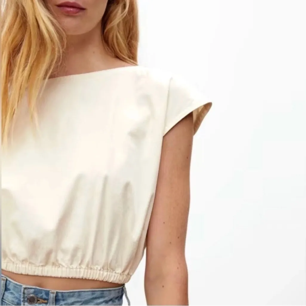 Everlane Bubble Canvas Crewneck Synch Elastic Waist Blouse Shirt Tank M - Image 2