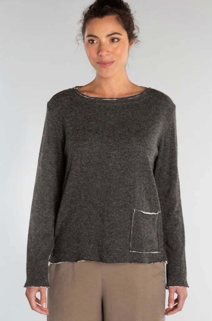 Cut loose boxy slouch fit wool linen blend sweater cozy double stitch laganlook Gray Size XL - Image 1