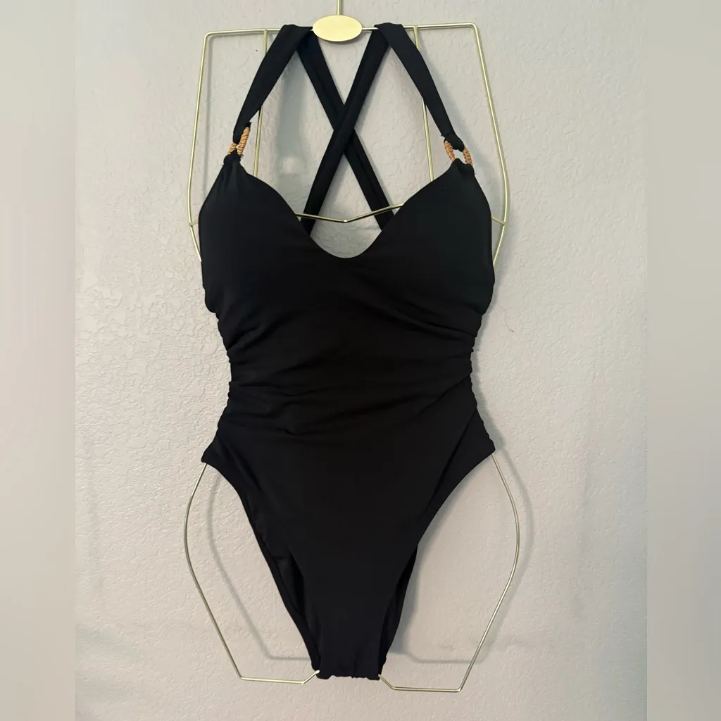 New! Robin Piccone Margot Lace-Up Back One-Piece
Swimsuit Black‎ Sz 8 $168 - Image 6