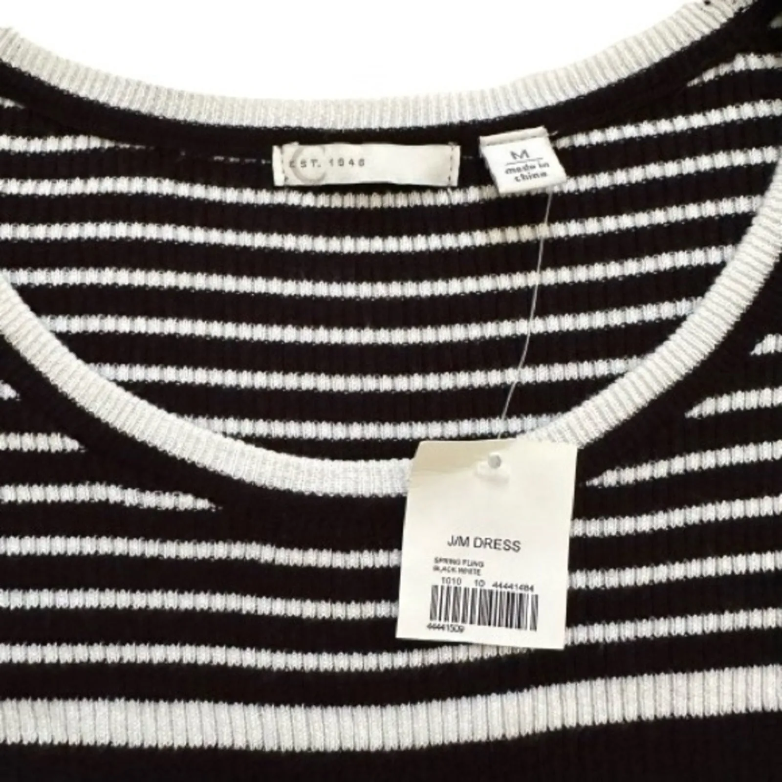 C Est 1946 Sweater Dress Black White Stripe Scoop Neck Long Sleeve Medium NEW - Image 2