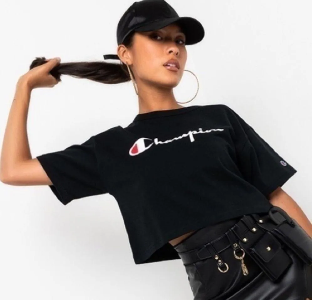 Champion NEW Black Cropped T Shirt Size L - Image 2