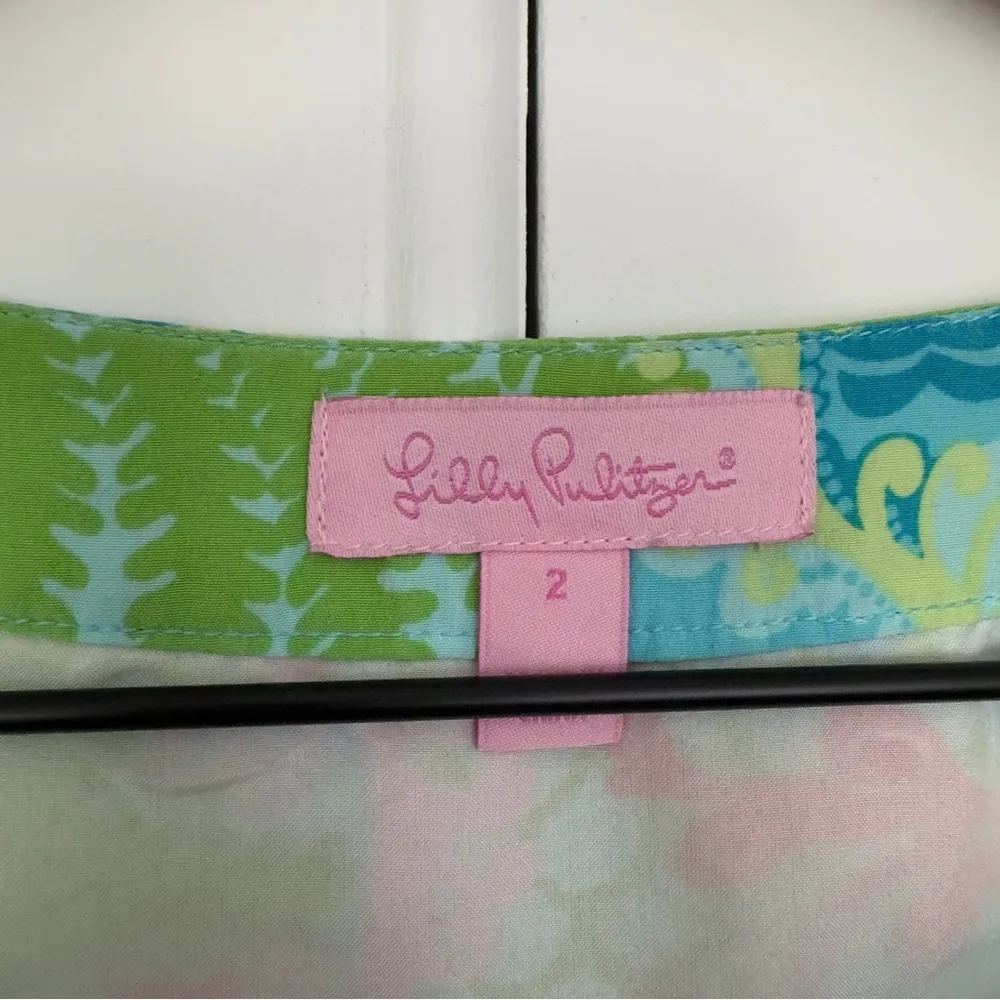 Lilly Pulitzer 100% Silk Mini Dress Beach Floral Lizard Print Preppy 3/4 Sleeve - Image 9