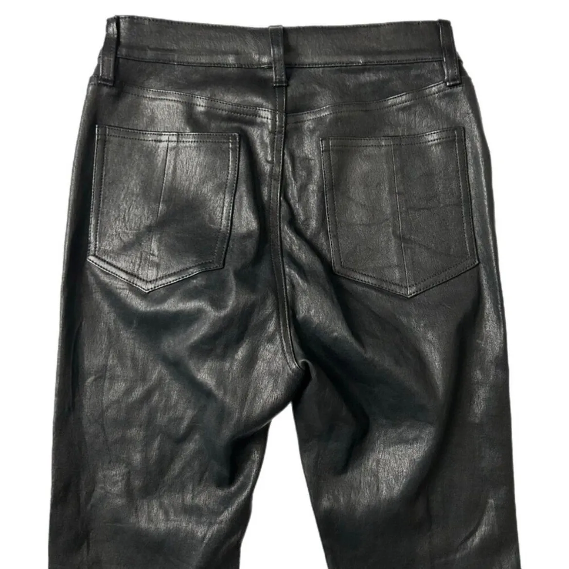 Rag & Bone 100% Lamb Leather High Rise Flare Bell Bottom Raw Hem Pants Black 27 - Image 4