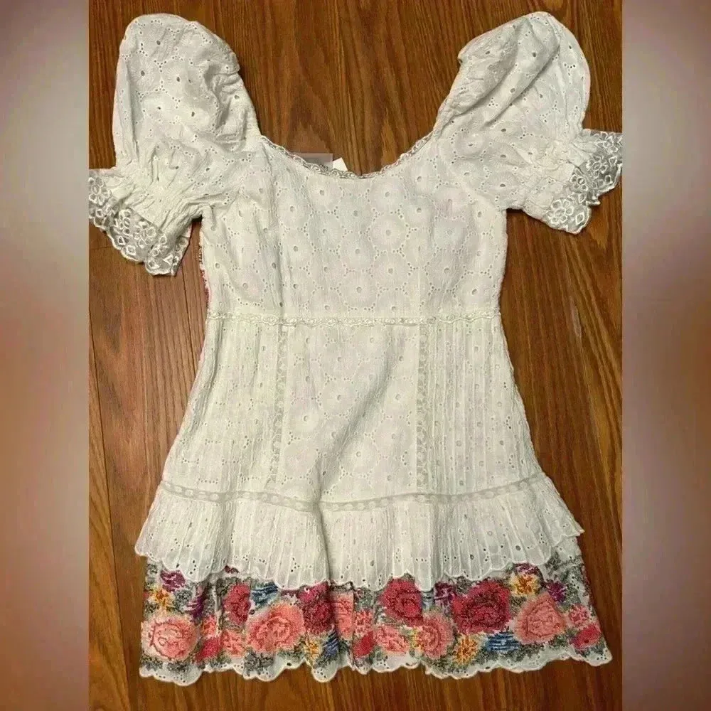 NWT LoveShackFancy Thressey Floral Embroidered Eyelet Cotton Mini Dress White 4 - Image 8