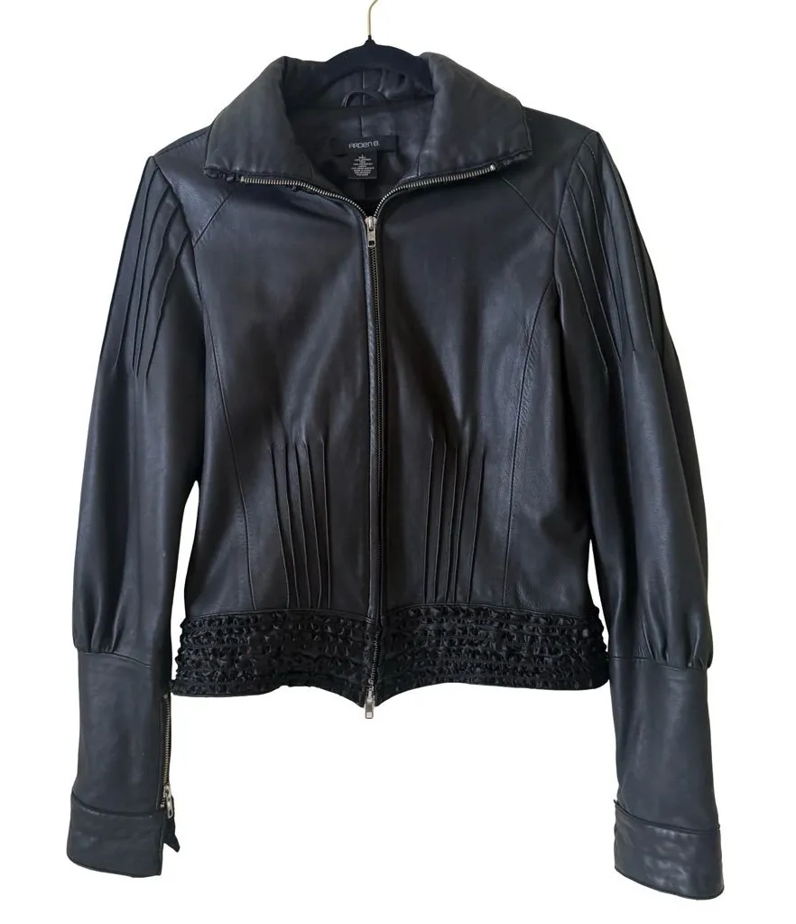 Vintage Arden B Leather Jacket Women Black victorian Biker Steampunk Short SZ L - Image 1