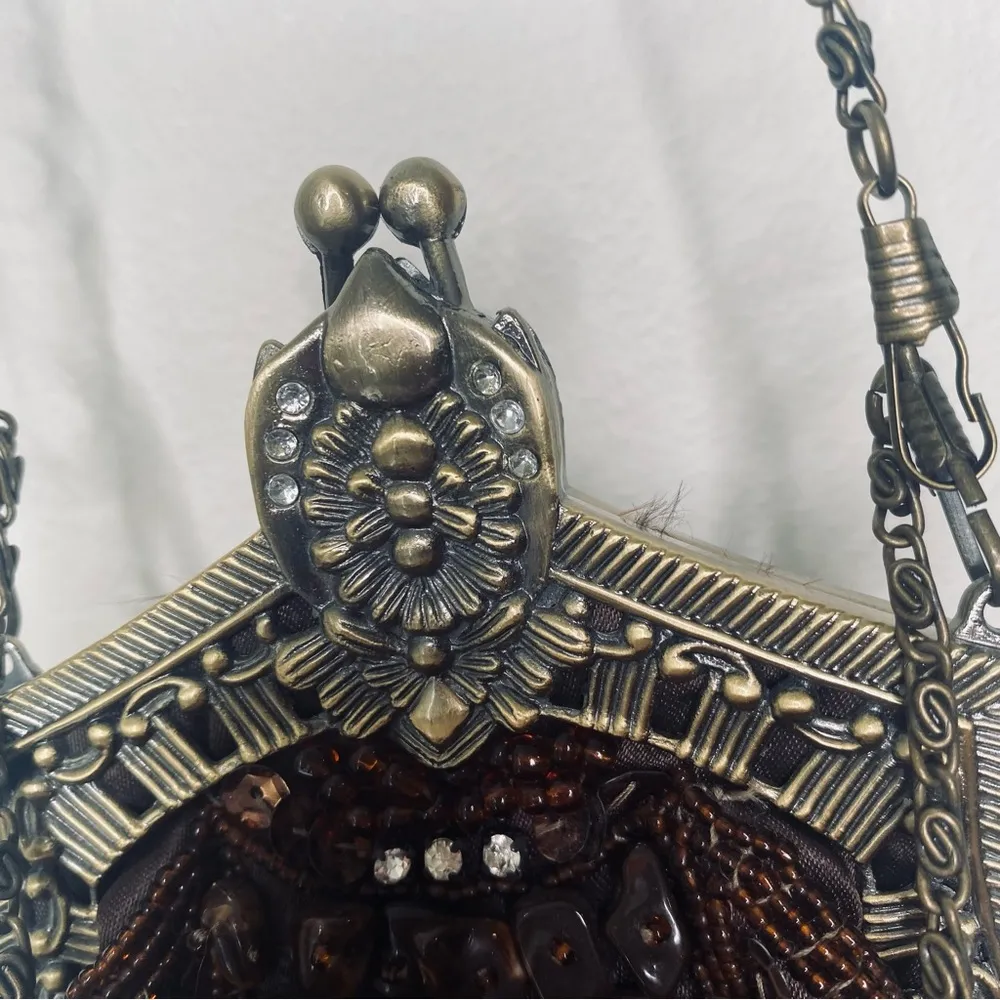 Vintage Ole Gift Art Deco Tiger Eye Stones Beaded Sequin Rhinestone Small Bag Brown - Image 13