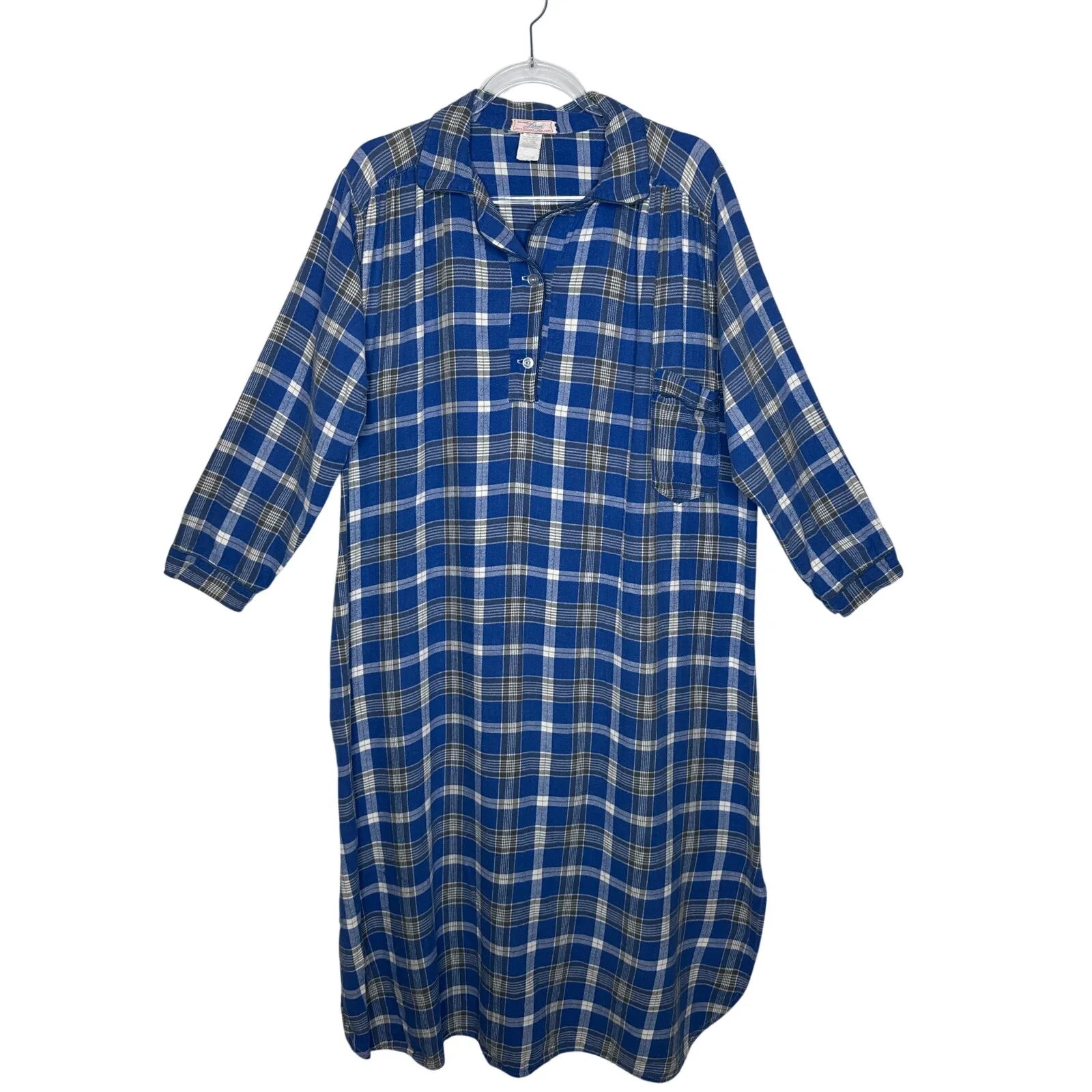 Vintage 1970s Léron Fifth Avenue Blue Plaid Cotton Nightgown large - Image 2