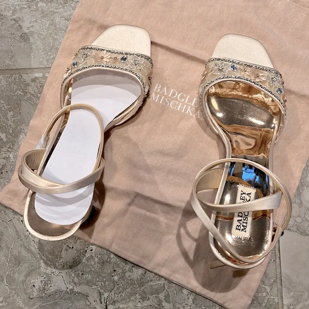 NWT Badgley Mischka Tayten Satin and Mesh Sandals with Crystals Size 10 +DustBag - Image 9