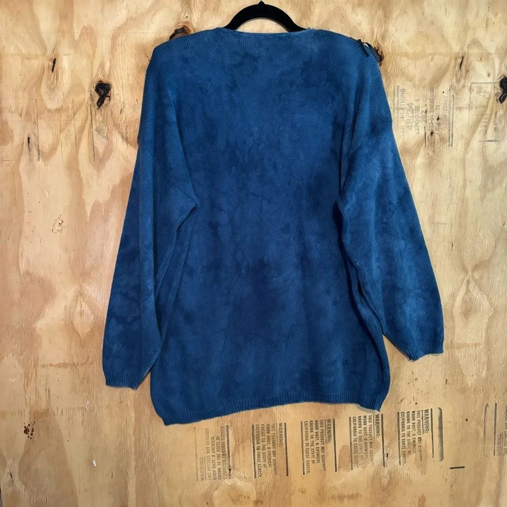 Vintage 80s BOOS Western Fringe Oversized Blue 100% Cotton Sweater One Size - Image 3