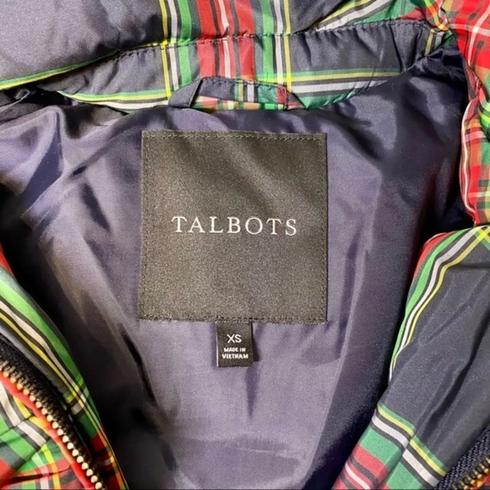 Talbots Plaid Tartan Ruffled Down Winter Coat Red Blue Green XS - Image 13