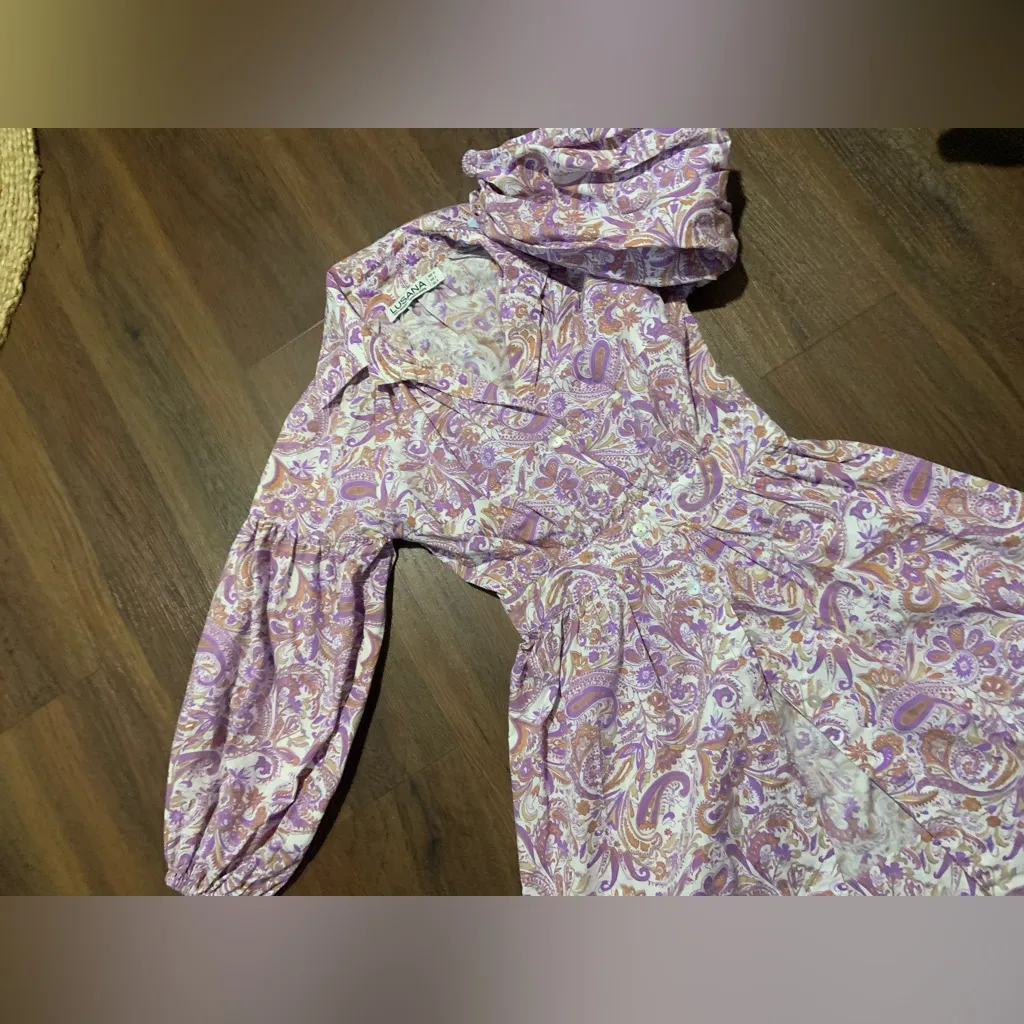 lusana Lola Collared Dress Crystal Paisley purple boho designer party revolve Size 2 - Image 5