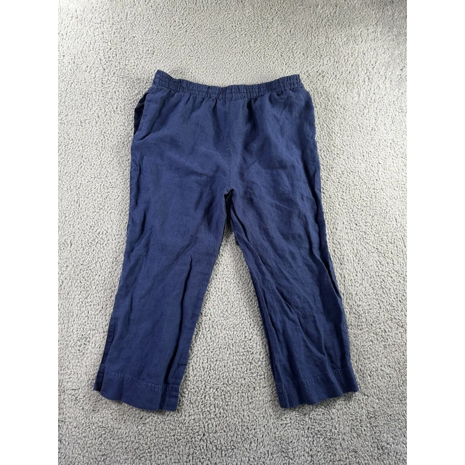 Jones New York Sport‎ Pants Women Large Mid Rise 100% Linen Cropped Solid Blue - Image 2