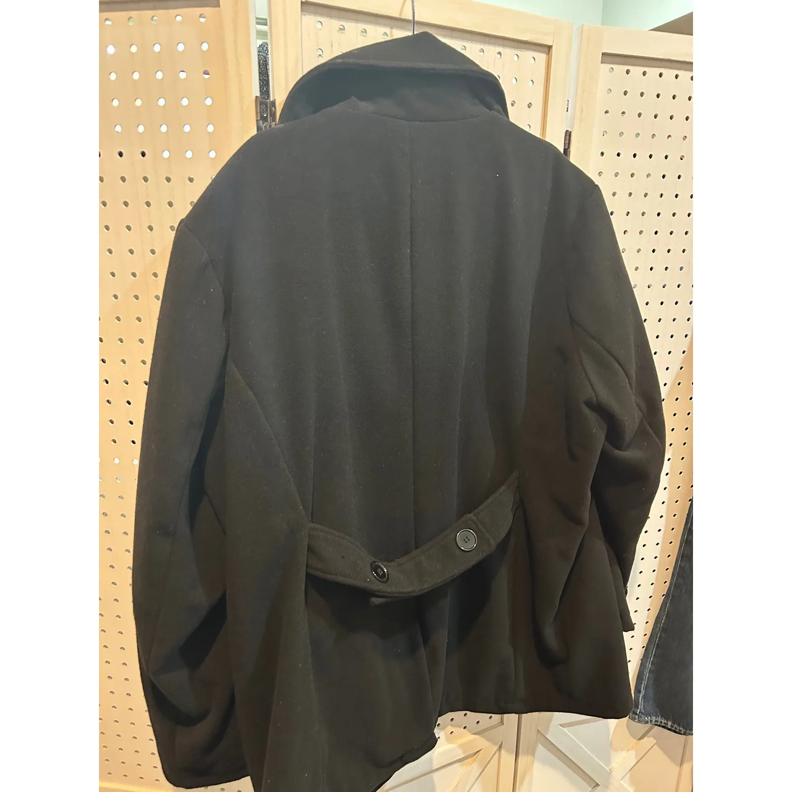 Nuvano Black Double Breasted Pea Coat‎ Jacket Leopard Lining 2X Size XXL - Image 6