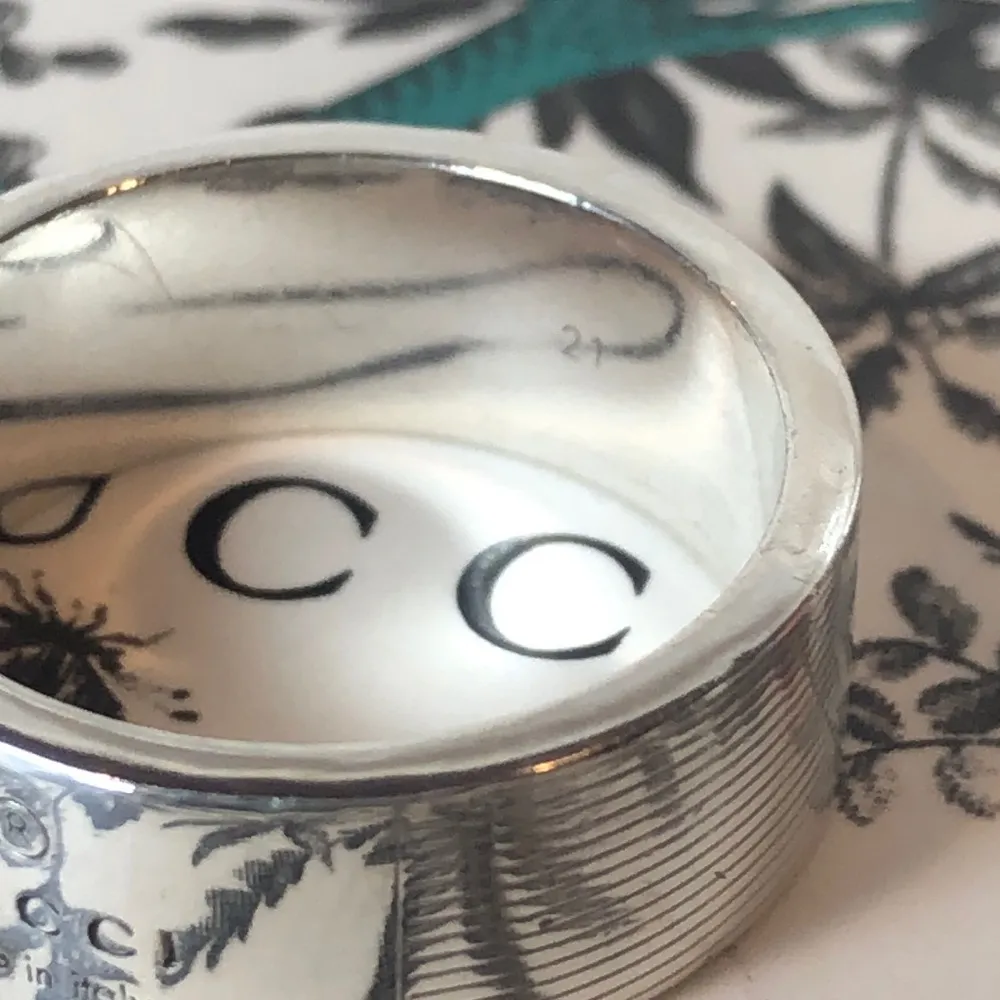 GUCCI Sterling Silver Engraved Cigar Band Ring Size 9-1/2 21 NIB - Image 9