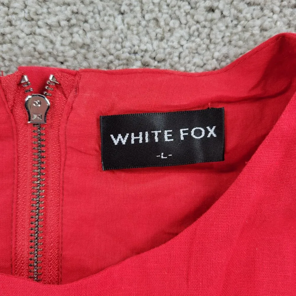 White Fox Cutout Ring Dress Womens L Red Sleeveless Mini Fit & Flare Ruffle Hem - Image 2