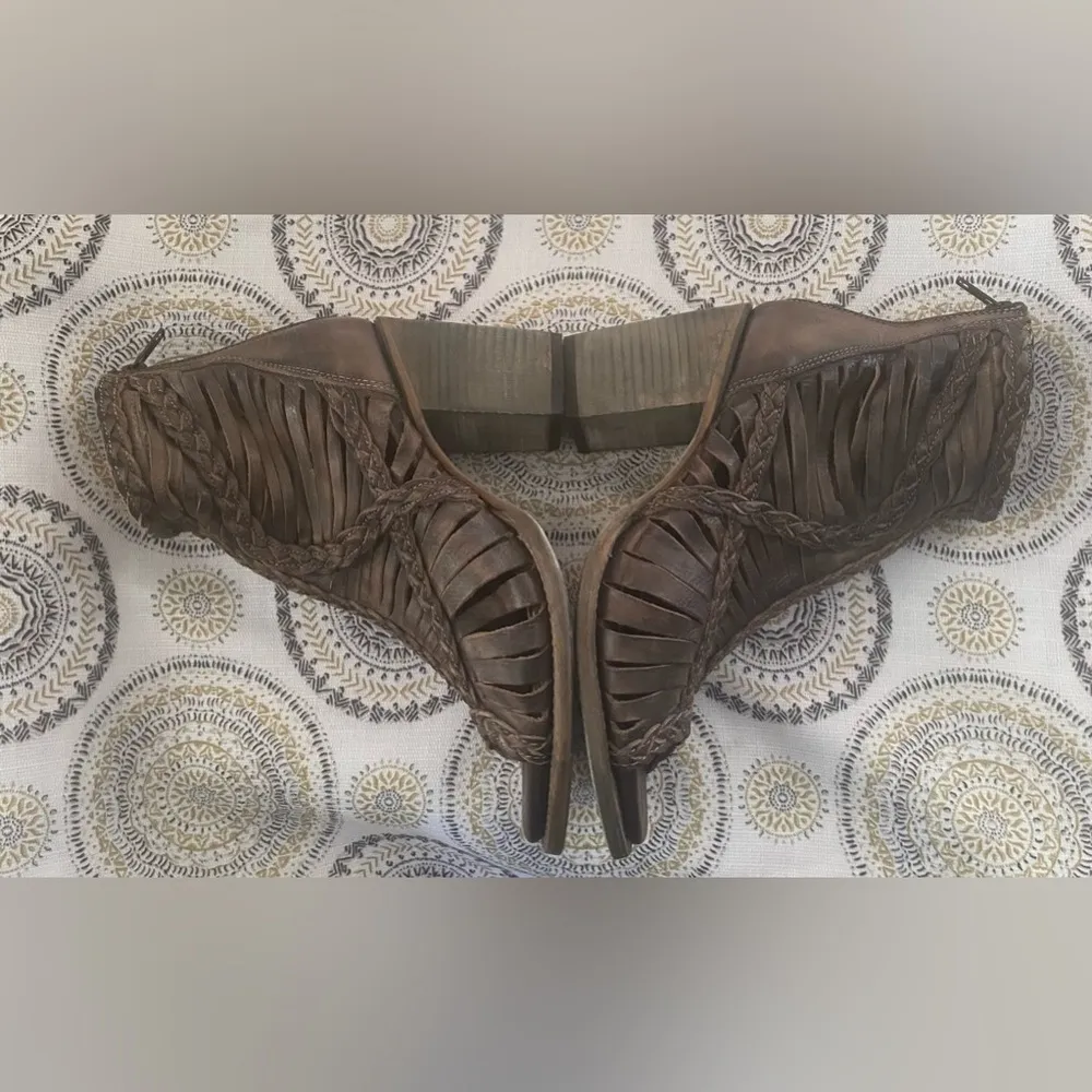 FREEBIRD BY STEVEN Bela Brown Laser Cut Heel Sandal Peep Toe Booties Size 10 - Image 12