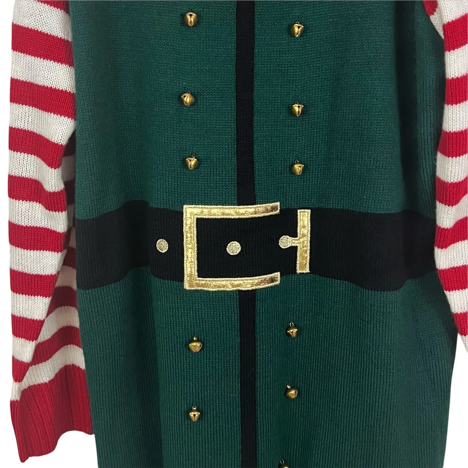 NWOT New Directions Elf Ugly Christmas Tunic Sweater with Bells Size XL Green - Image 5