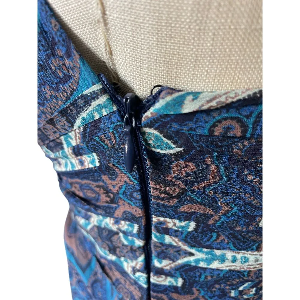 Intermix Mury 100% Silk Paisley Print Tiered Maxi Dress in Blue Boho Size Small - Image 8