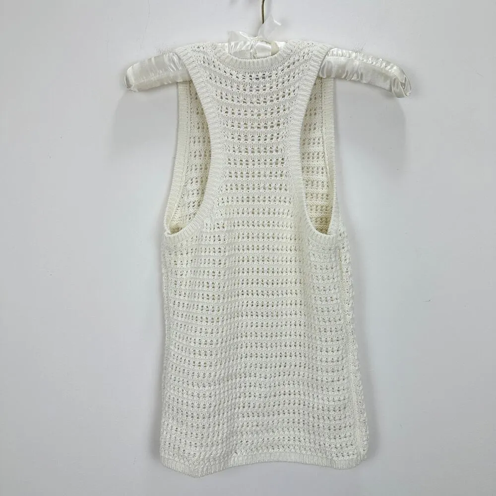 Madewell Crochet Knit Crewneck Sweater Tank Cotton Vest Bright Ivory XS NWT - Image 13