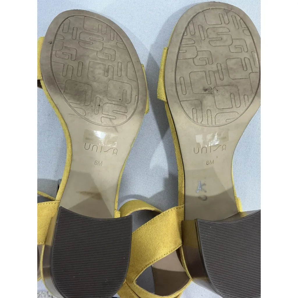 Womans Unisa Unemale3 Size 6 M Mustard Faux Suede Open Toe Buckle Heel Sandals - Image 9