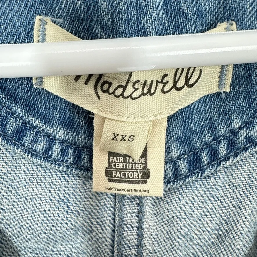 Madewell Scoopneck Denim Shortalls Chambray Blue XXS Button Front Patch Pockets - Image 8