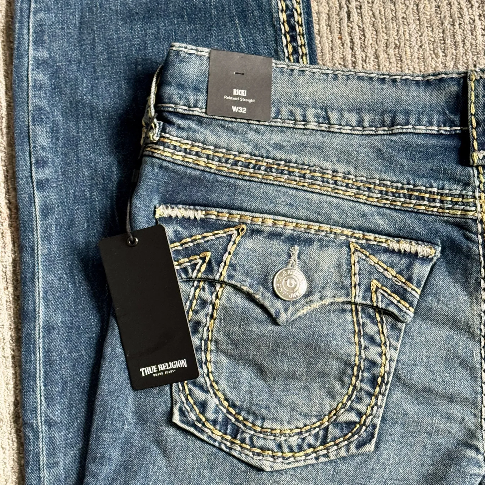 True Religion Ricky Super QT Lurex Metallic Pocket Relaxed Jean Womens Sz 32 NWT - Image 7