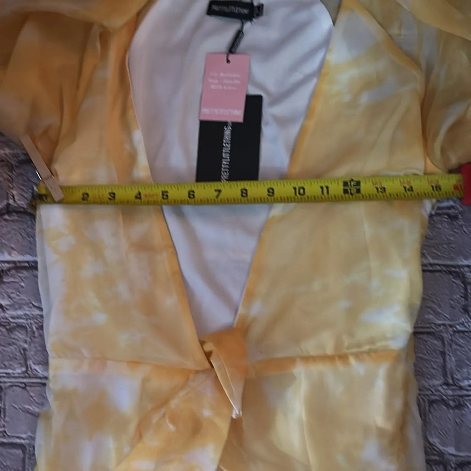 PrettyLittleThing Yellow/White Mini Dress 4 V-Neck Long Sleeve Coquette Girl NEW - Image 6