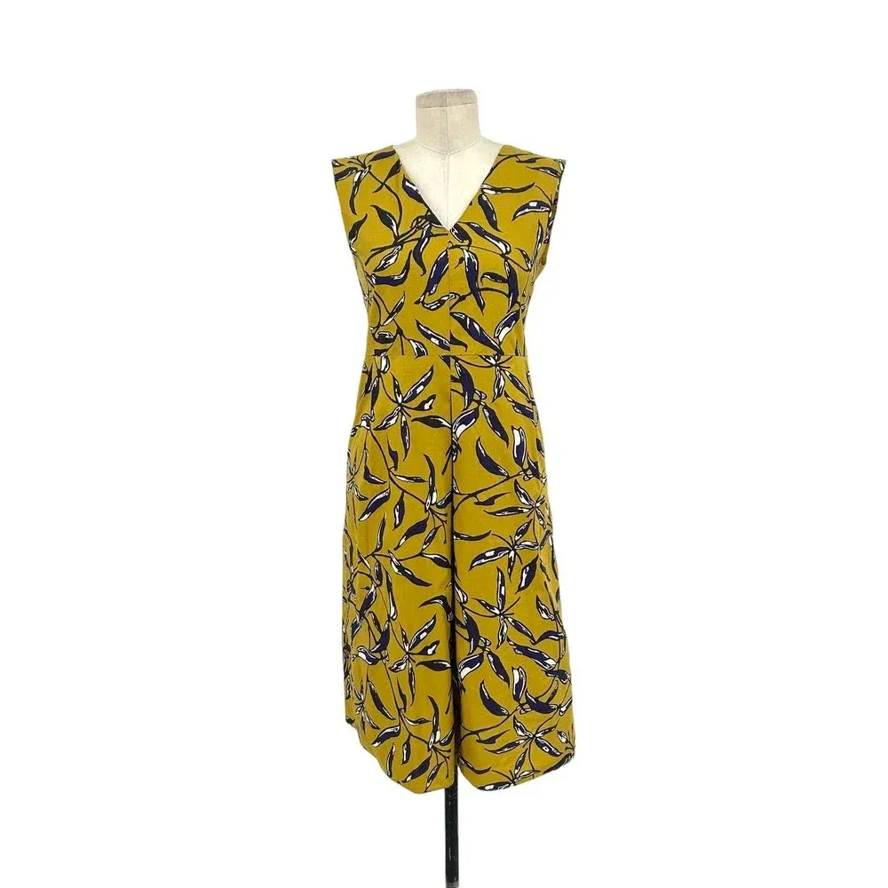 S'‎ MAXMARA Pepsi Printed Dress in Ocher Color Yellow Blue Size Small - Image 3