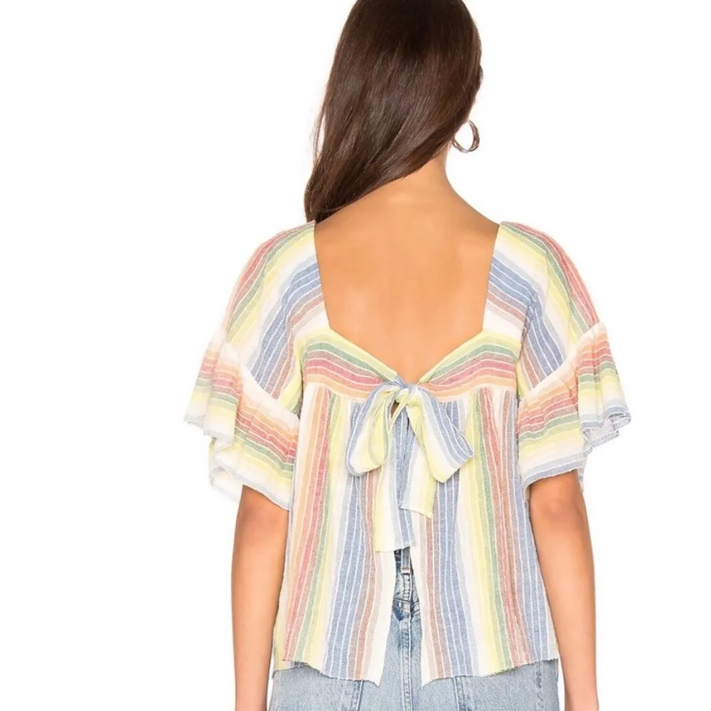Saylor Francine Top Rainbow Size XS Flutter Sleeve Tie Back Bow Cotton - Image 3