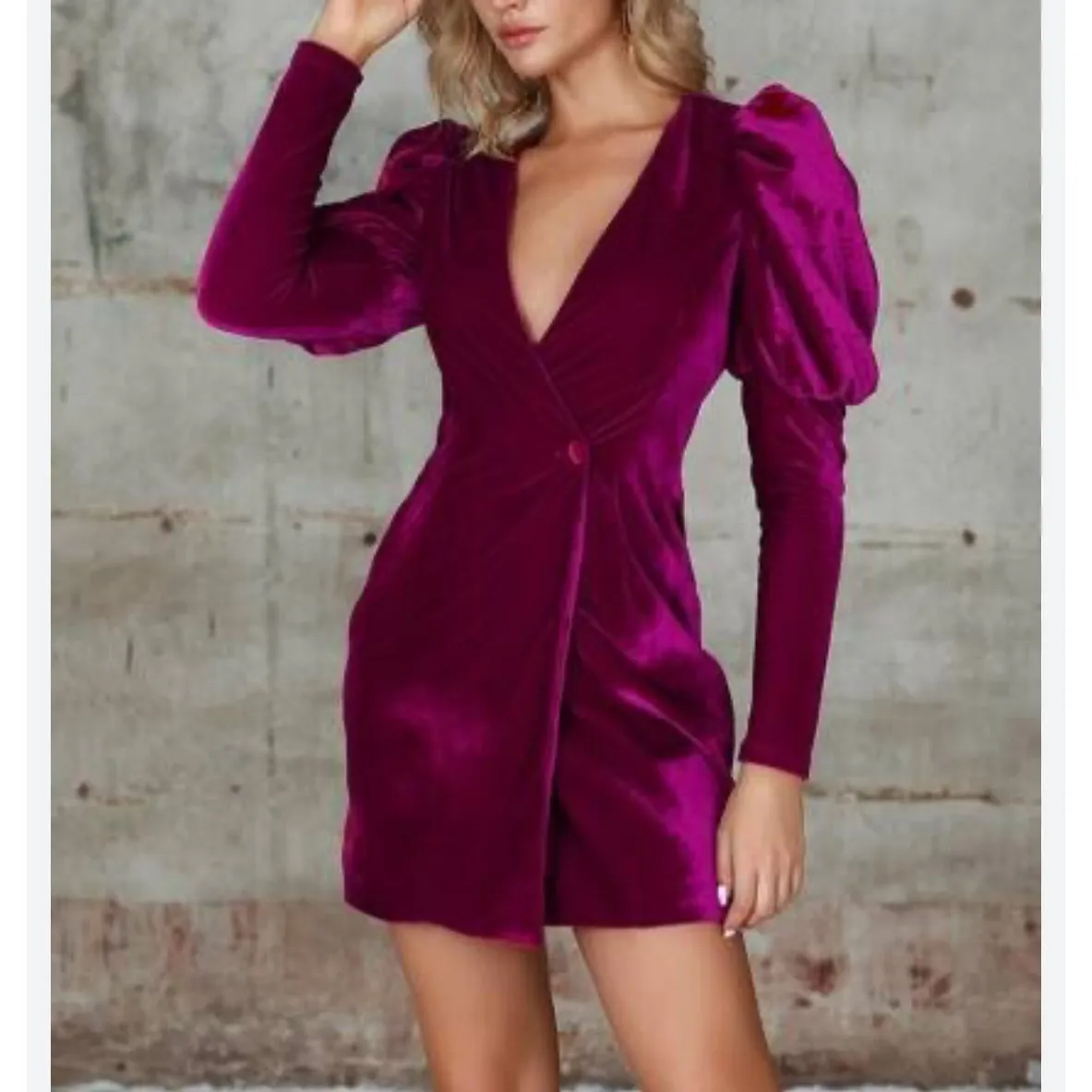 Boohoo Deep Pink velvet 1 button front bodycon size s western glam holiday - Image 2